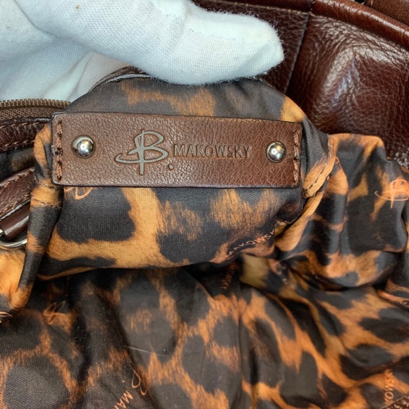 B Makowsky Brown Genuine Leather Bag with Leopard Print Interior! - Picture 7 of 9